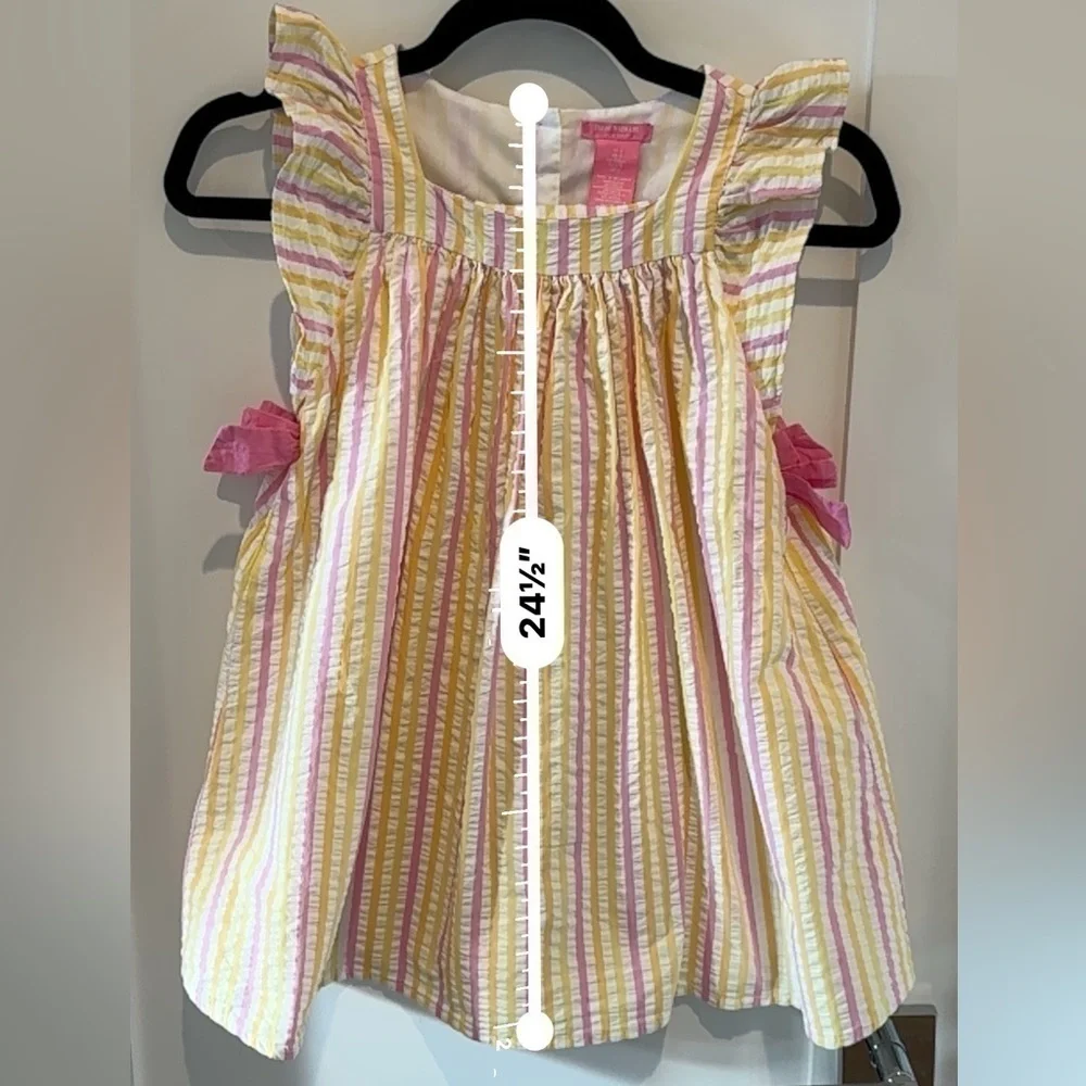 Isaac Mizrahi New York Yellow Pink Striped Sleeveless Ruffle Lined Dress Girl 6